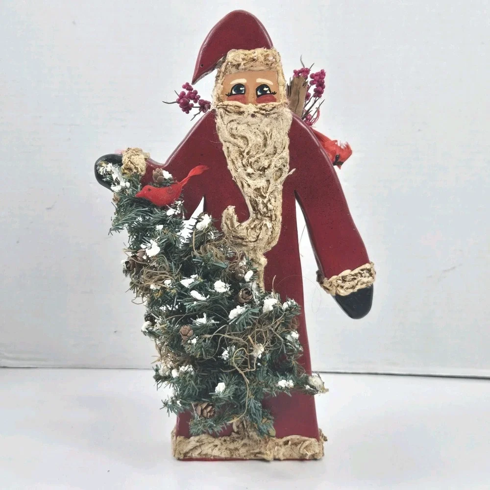 Vtg Hand Carved Painted Old World Santa Claus Woodsman Figurine 12